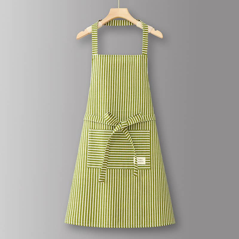 Cotton Striped Grid Kitchen Apron with Pocket