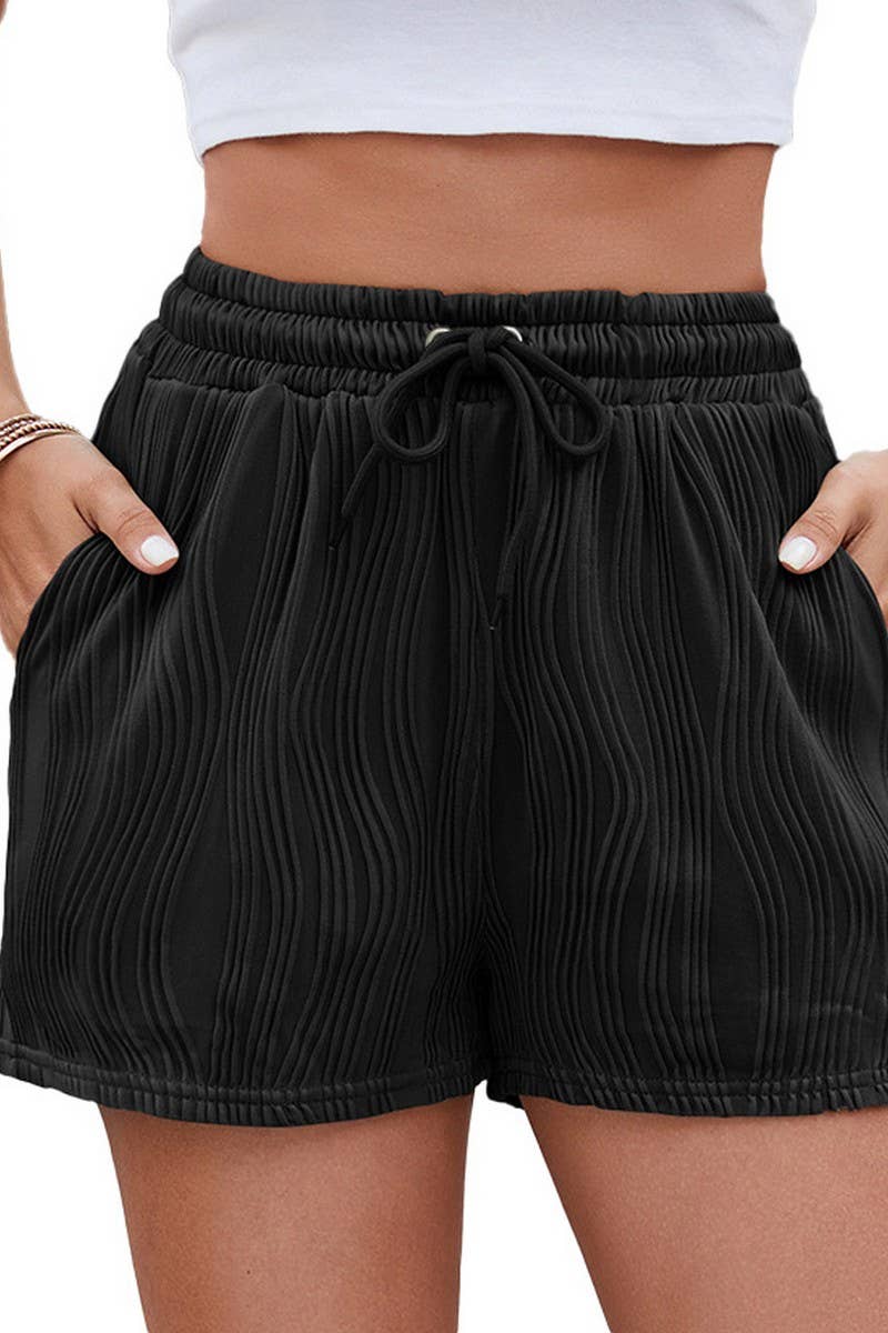 CWBSP0467_WOMEN'S SOLID DRAWSTRING POCKET CASUAL SHORTS