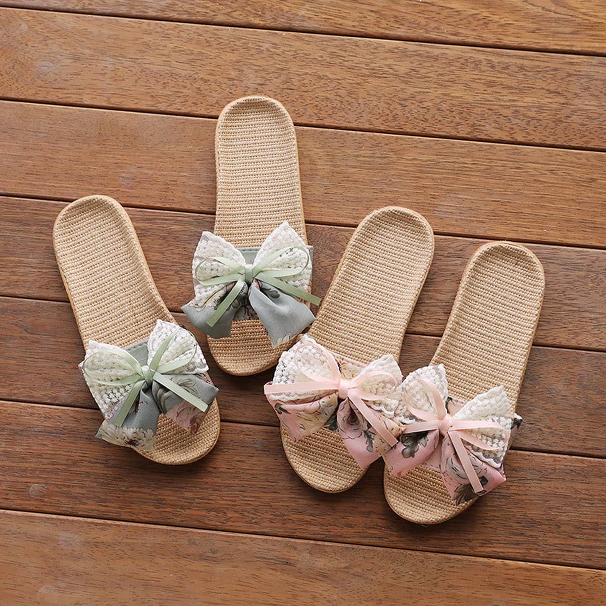 Cute Bow Linen Slippers for Home & Office