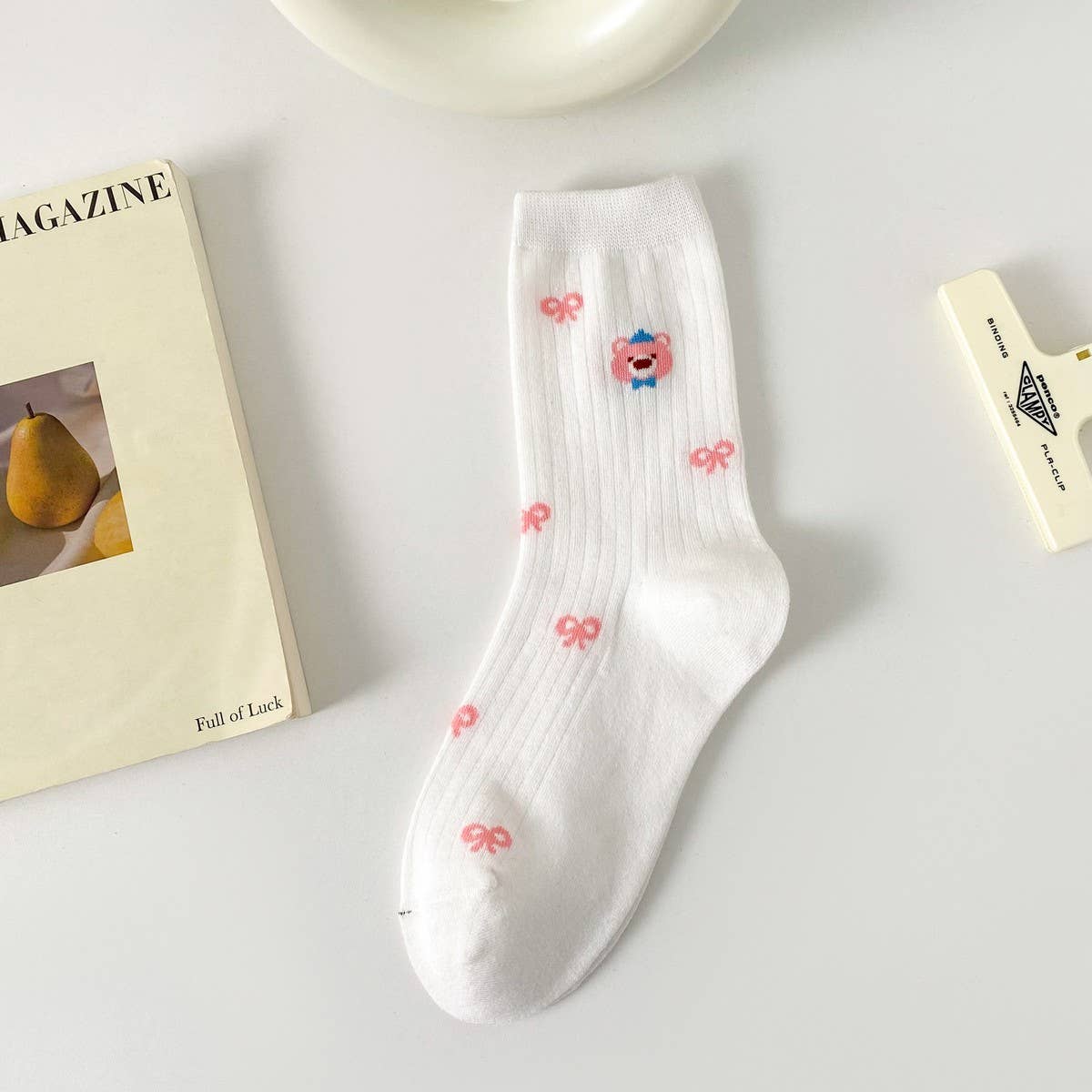 WHITE SMALL FRESH FRUIT CARTOON BEAR STOCKINGS