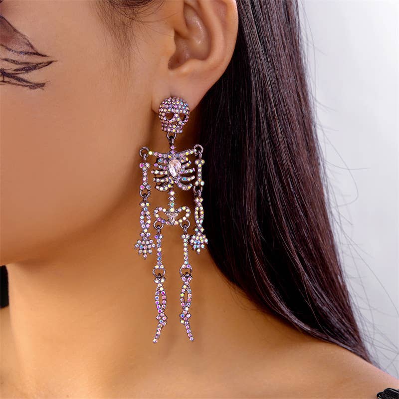 Creative Sparkly Skeleton Earrings Halloween Style_CWAJE0562
