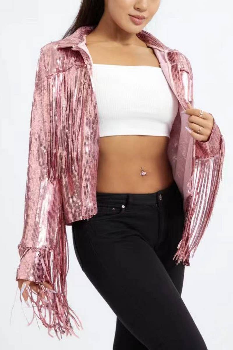 CWOCAL2282_SEQUIN TASSEL LONG SLEEVE PERFORMANCE JACKET