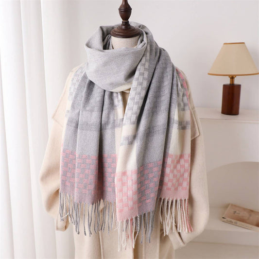 Woven Plaid Fringe Scarf Warm Winter Shawl Wrap_CWASC2779