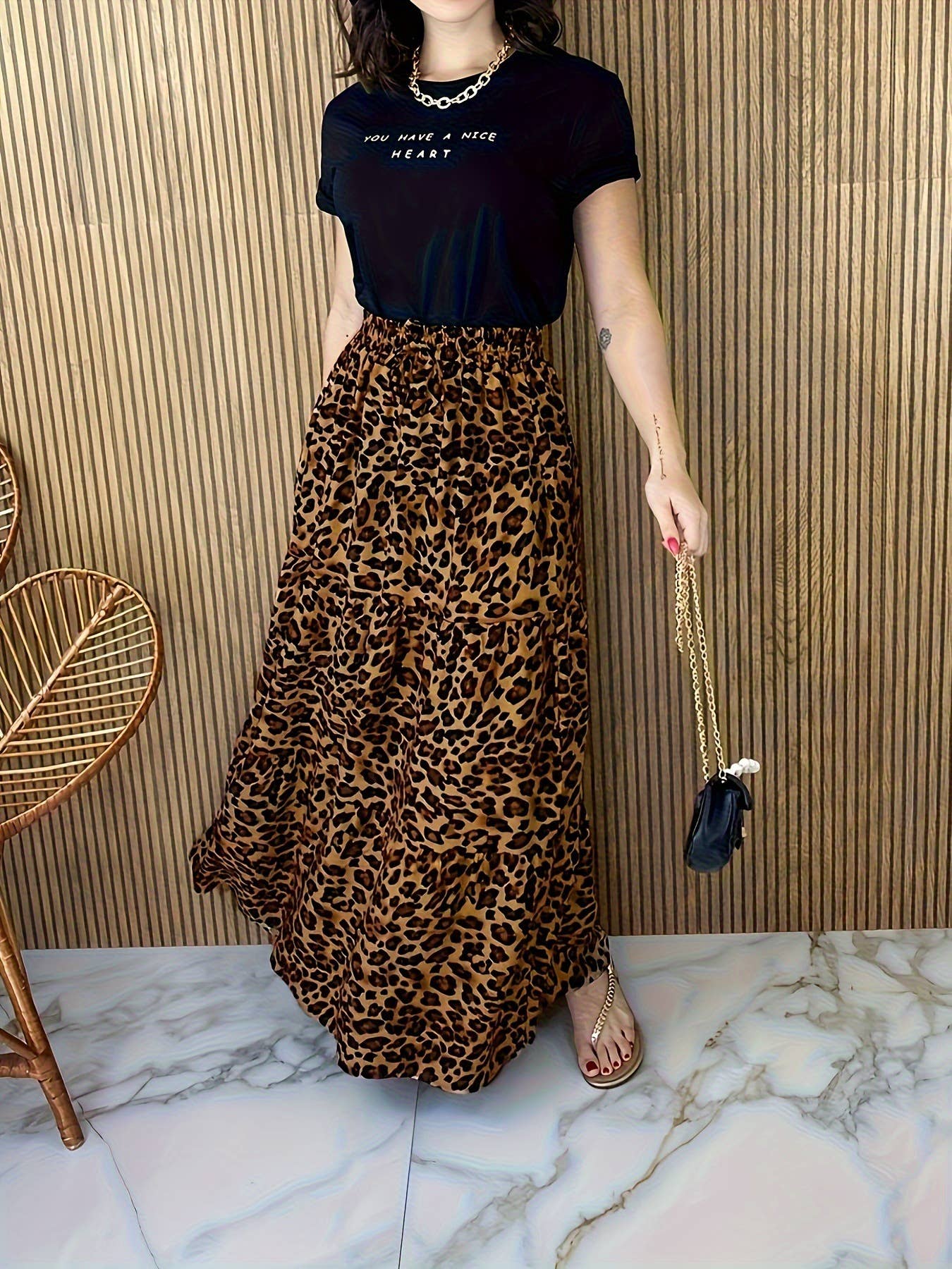 LEOPARD PRINT CASUAL LOOSE FASHION LONG SKIRT