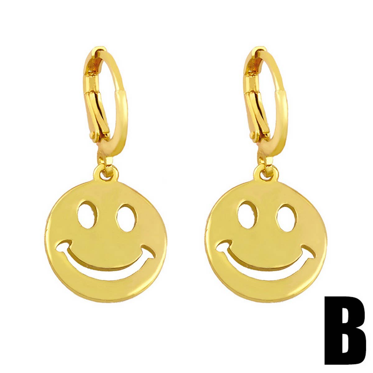 GOLD PLATED SMILEY EXPRESSION PENDANT EARRINGS