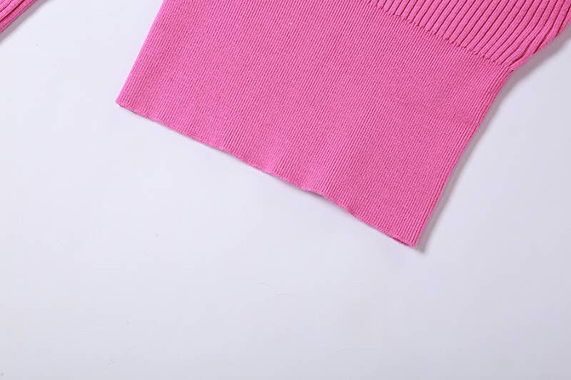 LONG SLEEVE LAPEL SOLID COLOR SLIM CROP KNIT TOP