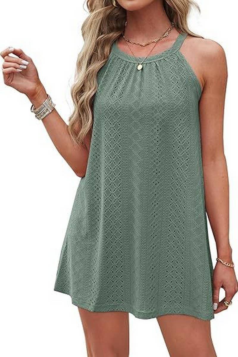 CWDHL0335_HALTERNECK SLEEVELESS SOLID COLOR TANK DRESS
