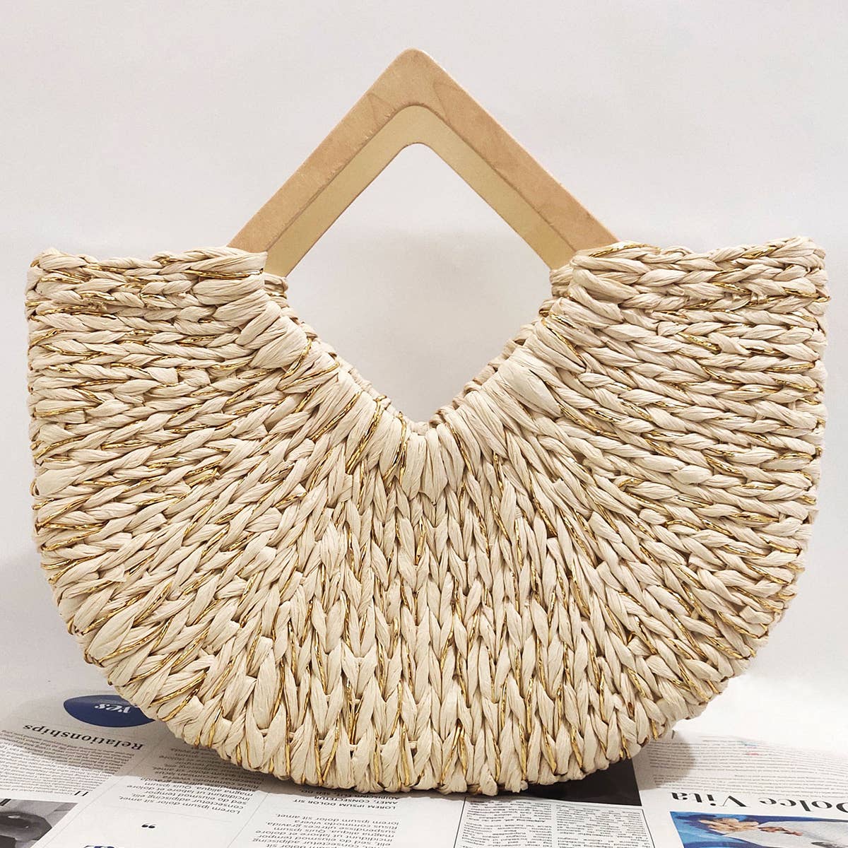 WOMEN CASUAL MOON BAG WOVEN TOTE BAG_CWAB0830