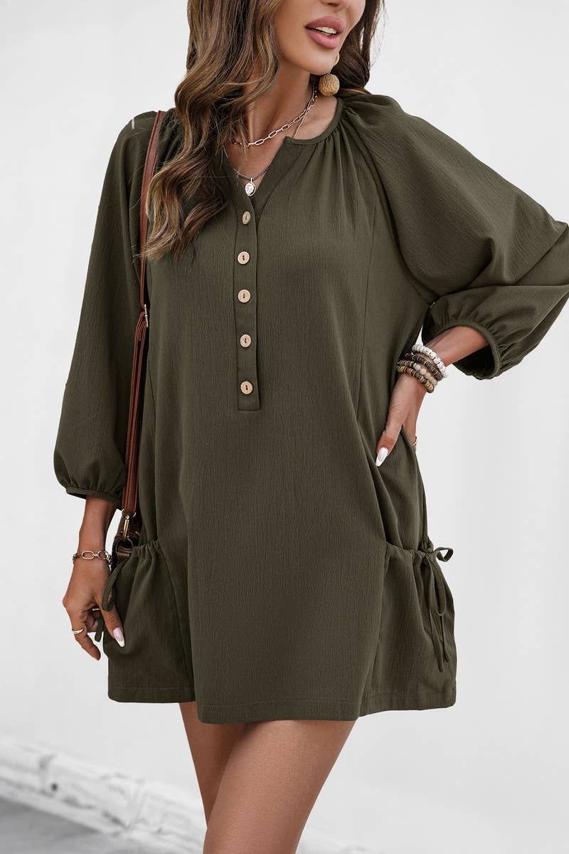 CWDSD7528_SUMMER LOOSE LONG SLEEVE POCKET DRESS