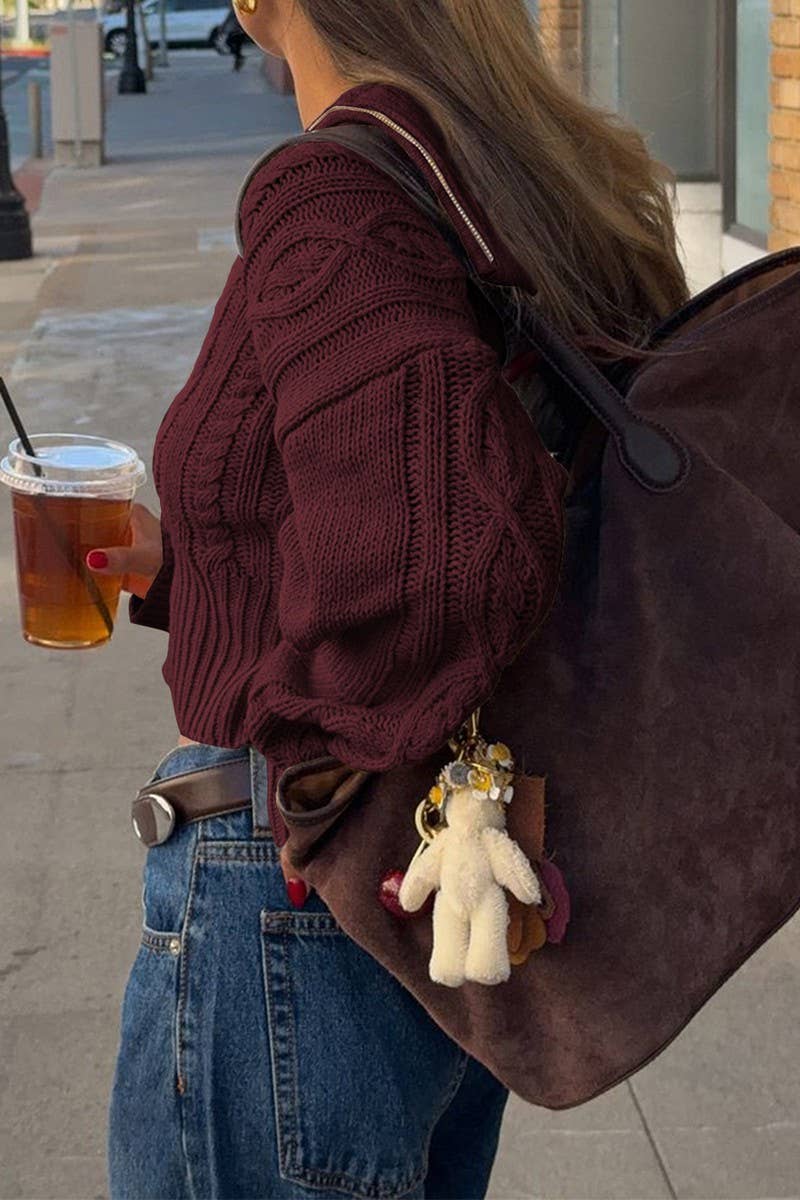 CWOCAL00774_SOLID COLOR LONG-SLEEVED ZIPPER KNITTED JACKET