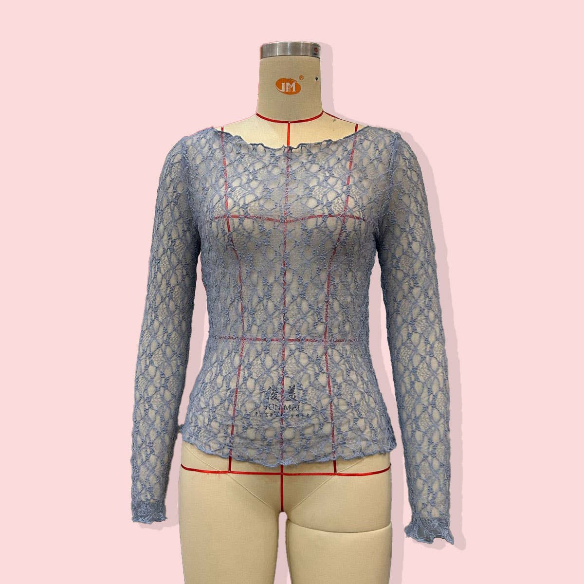 SEMI SHEER MESH LACE T-SHIRT SLIM-FIT CROPPED TOP