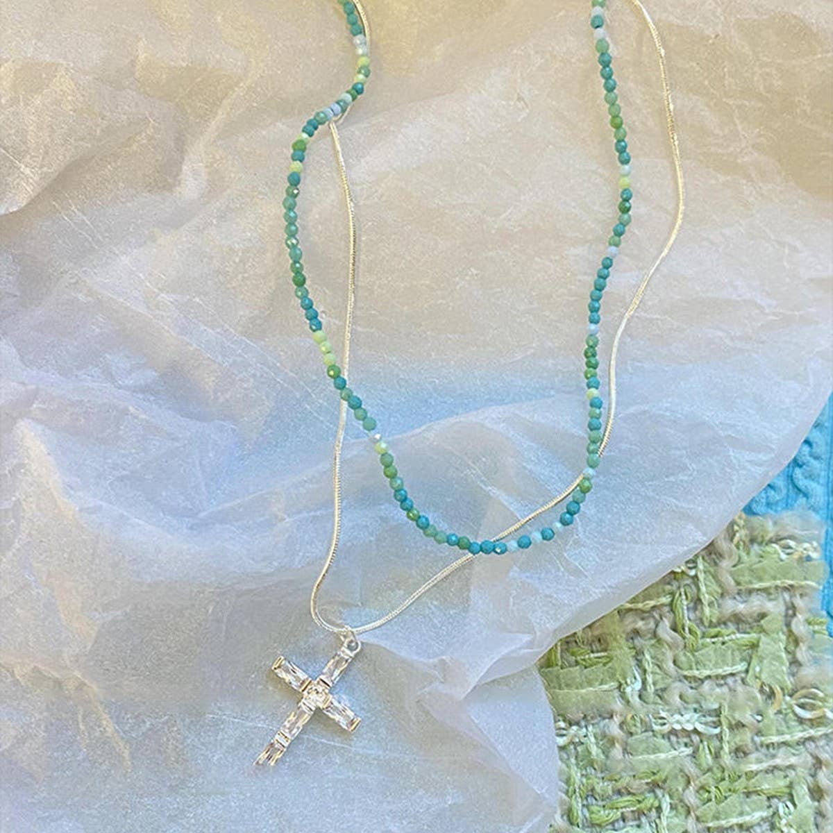 DOUBLE LAYERED CROSS PENDANT NECKLACE