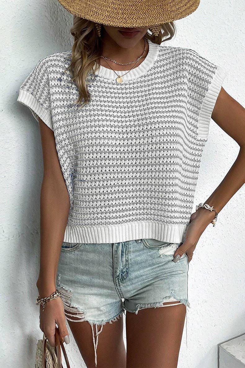 Striped patchwork knitted waistcoat