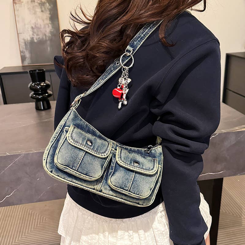 Fashionable denim single-shoulder crossbody bag