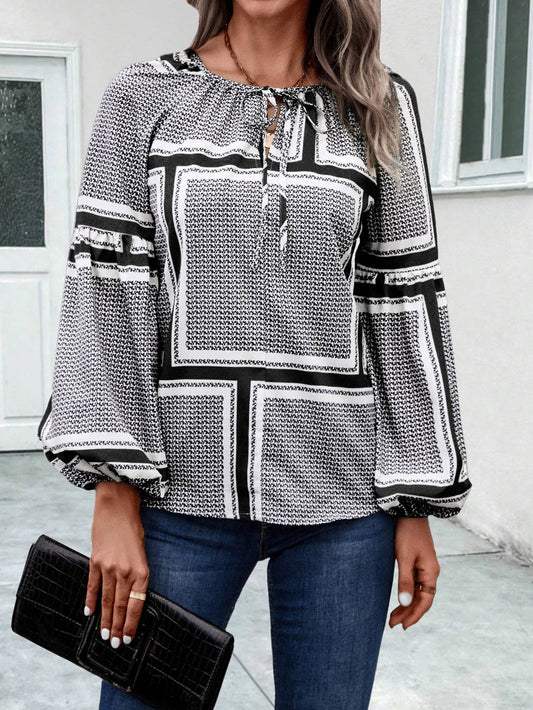 Fashionable lantern sleeve printed loose shirt
