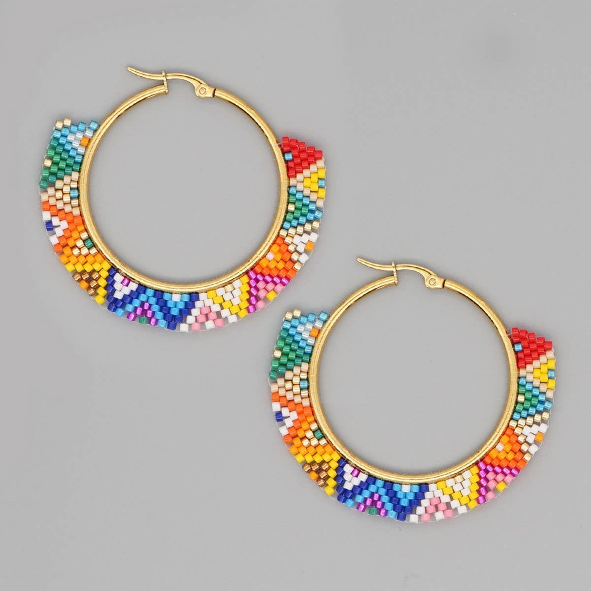 BEADED RICE BEADS HAND-WOVEN COLORFUL EARRINGS_CWMM3873