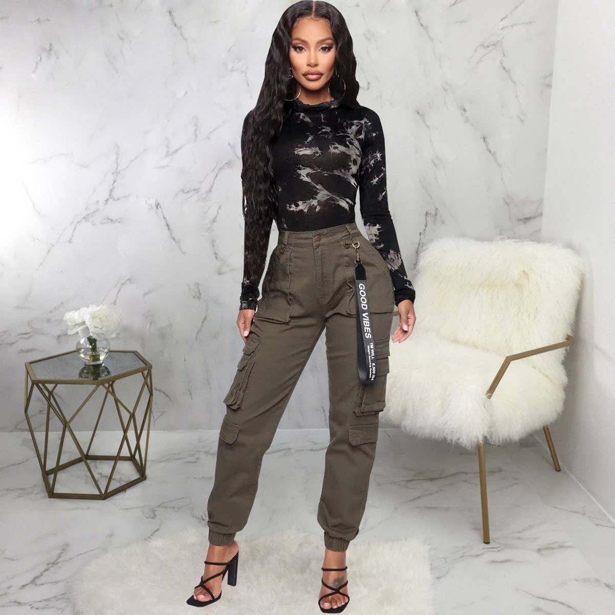 WOMENS SLIM FITTING MULTI POCKET CARGO PANTS_CWBLP0354