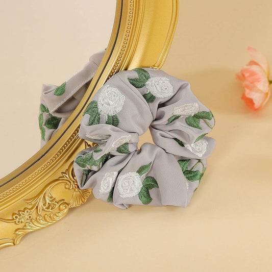 White Rose Embroidered Hair Tie for Qipao & Hanfu