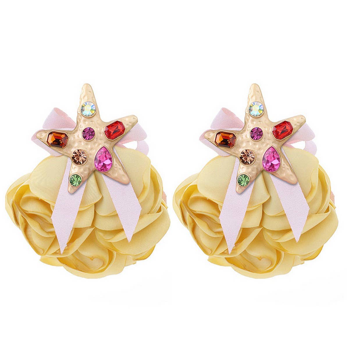 Handmade Starfish Floral Rhinestone Earrings