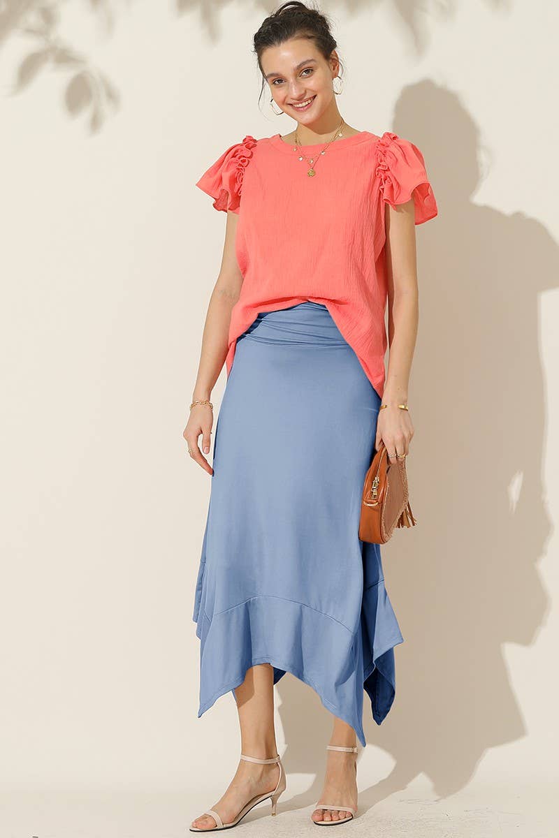 CWBLS118_HANDKERCHIEF HEMLINE WAIST LONG FLOWY SKIRT