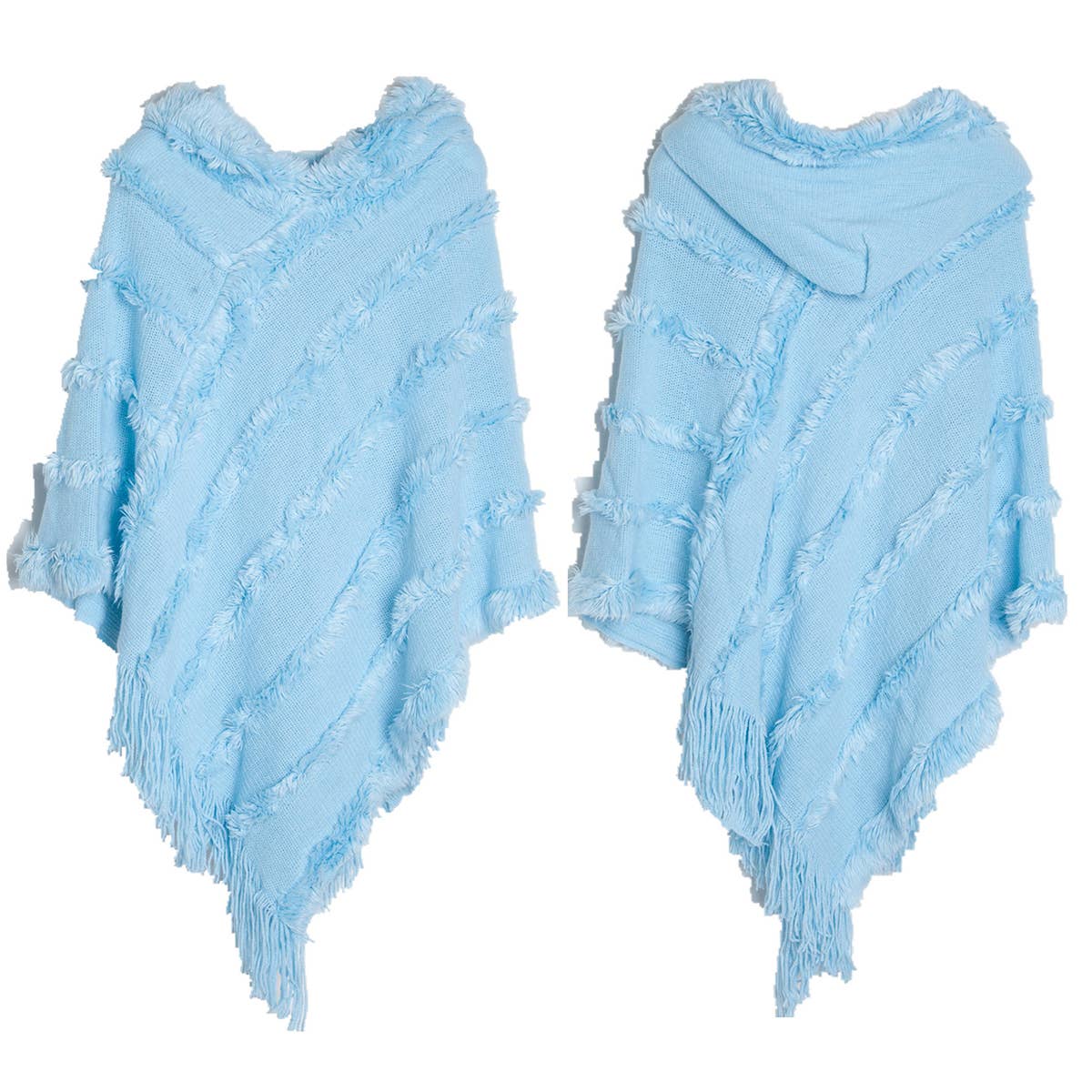 HOODED CAPE WITH FRINGED HEM SCARVES