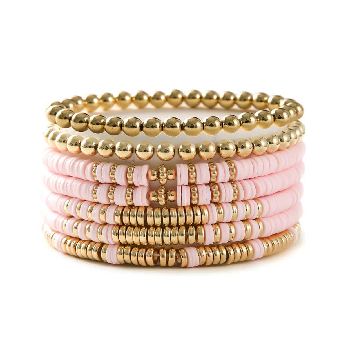 SIMPLE STACKED DISC BEAD BRACELET SET_CWMM3531