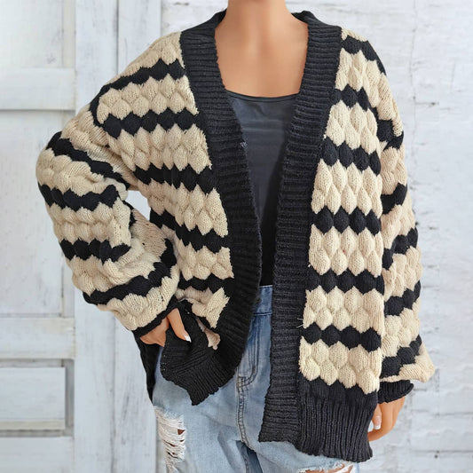 THREE-DIMENSIONAL STRIPED SWEATER CARDIGAN