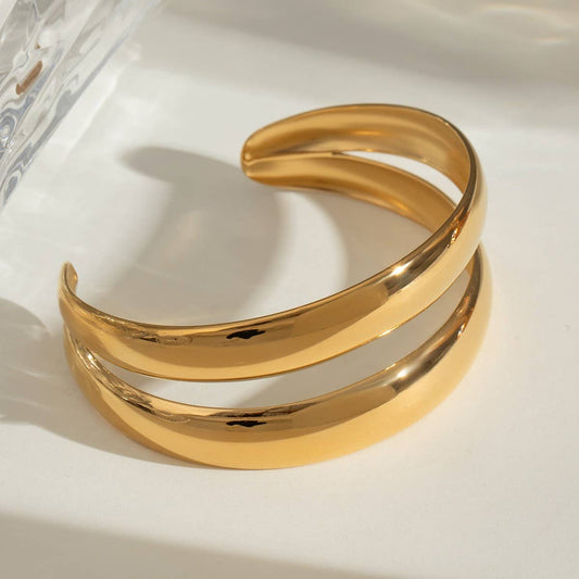 Fashion 18K Gold Stainless Steel Open Bangle_CWAJE4793
