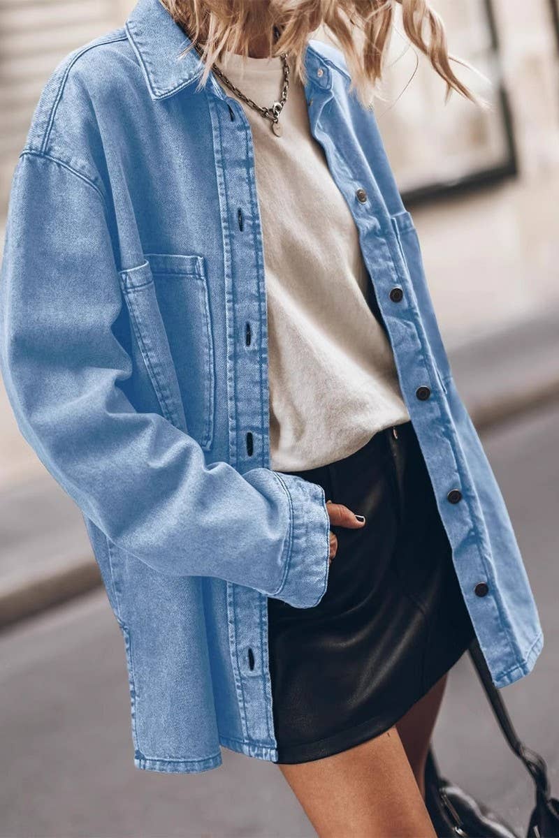 CWOCO1183_VINTAGE BLUE DENIM POCKETED LOOSE SHIRT