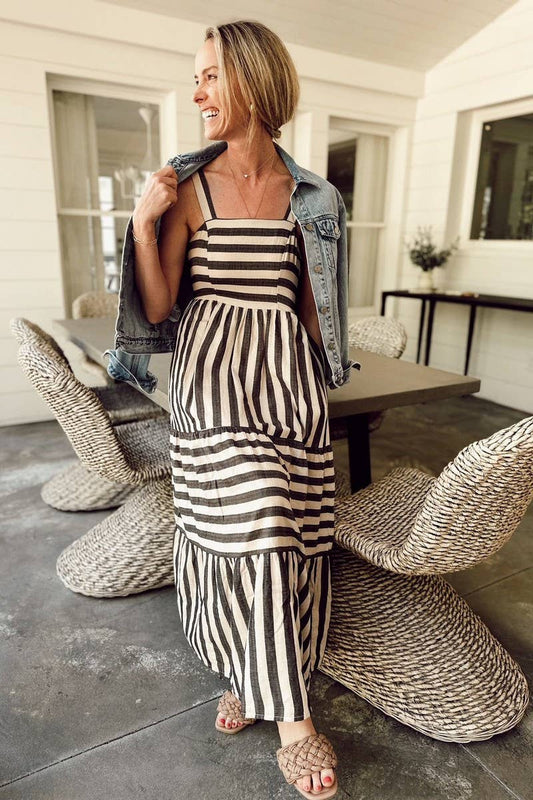 CWDMD2867_STRIPED PRINT FRESH SUSPENDER DRESS