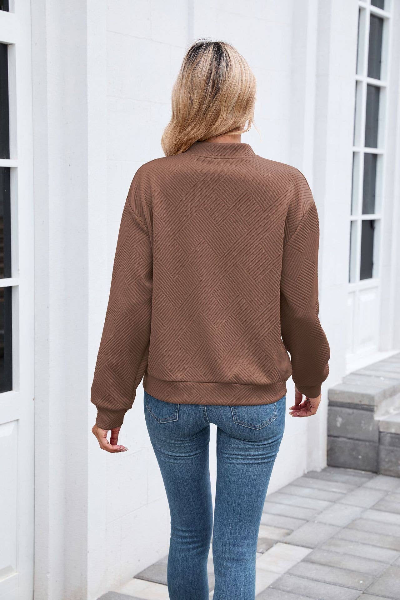 Solid-color round-neck zipper loose jacket
