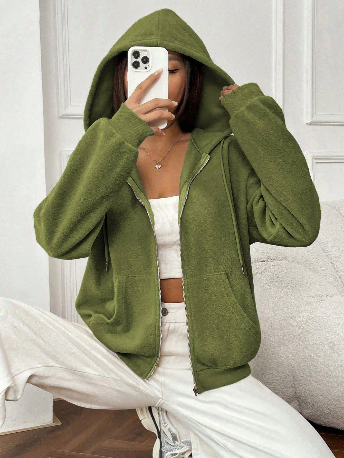 STREET HOODED COAT WITH LOOSE ZIPPER