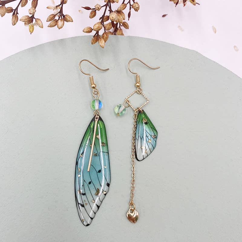 Fashionable imitation cicada wing earrings