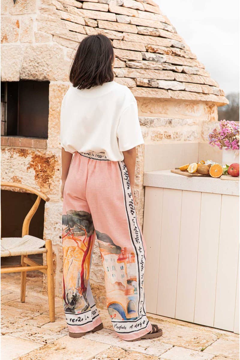 CWBLP885_GRAFFITI PRINT CASUAL WIDE-LEG STRAIGHT-LEG PANTS