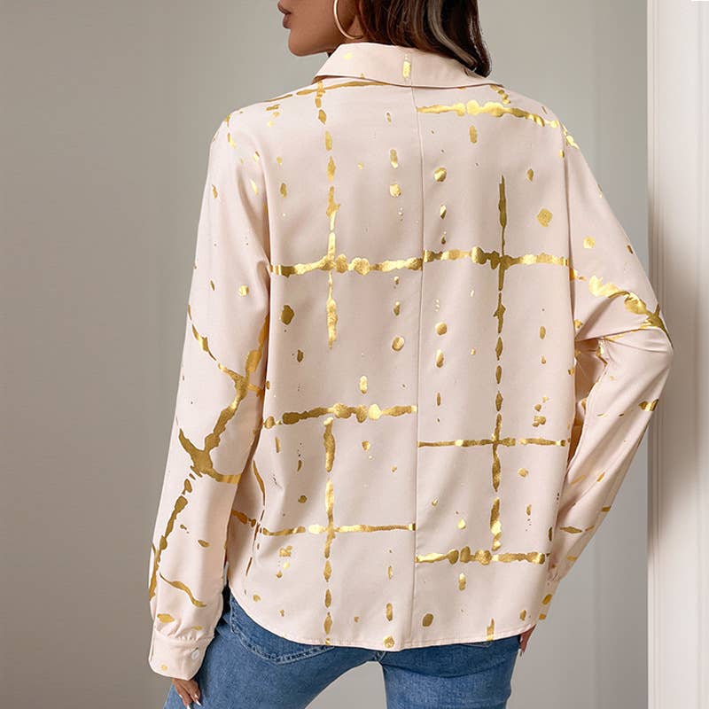 Lapel gold-embossed printed shirt