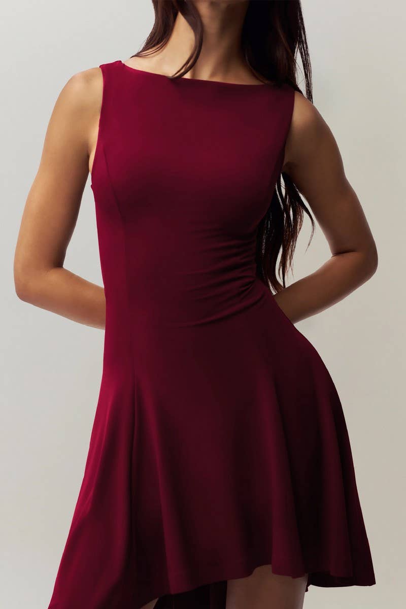 CWDSD8794_SOLID SLEEVELESS SEXY OFF-SHOULDER DRESS