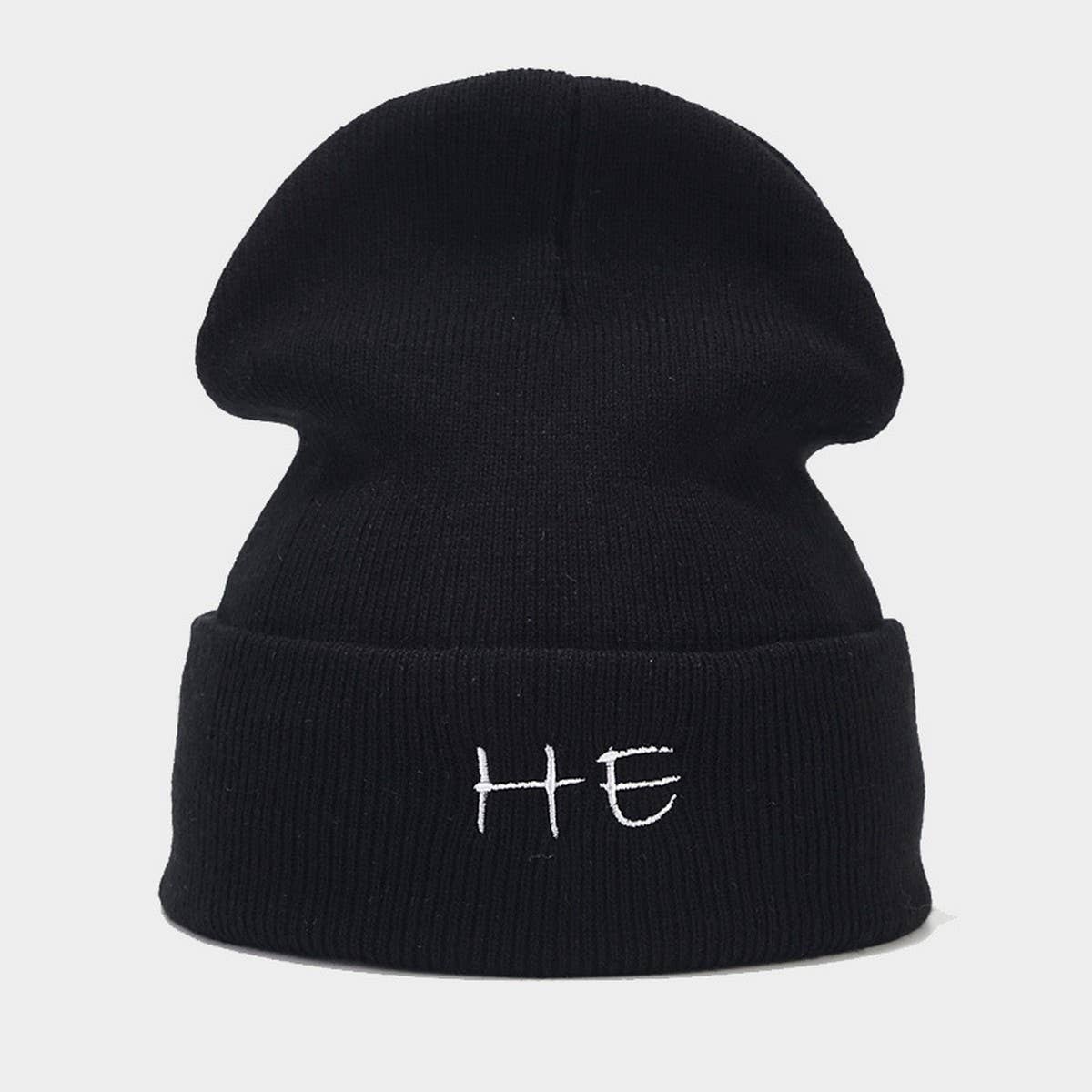 MOM  DAD COUPLE KNITTED HAT WITH LETTER EMBROIDERY_CWAH2071