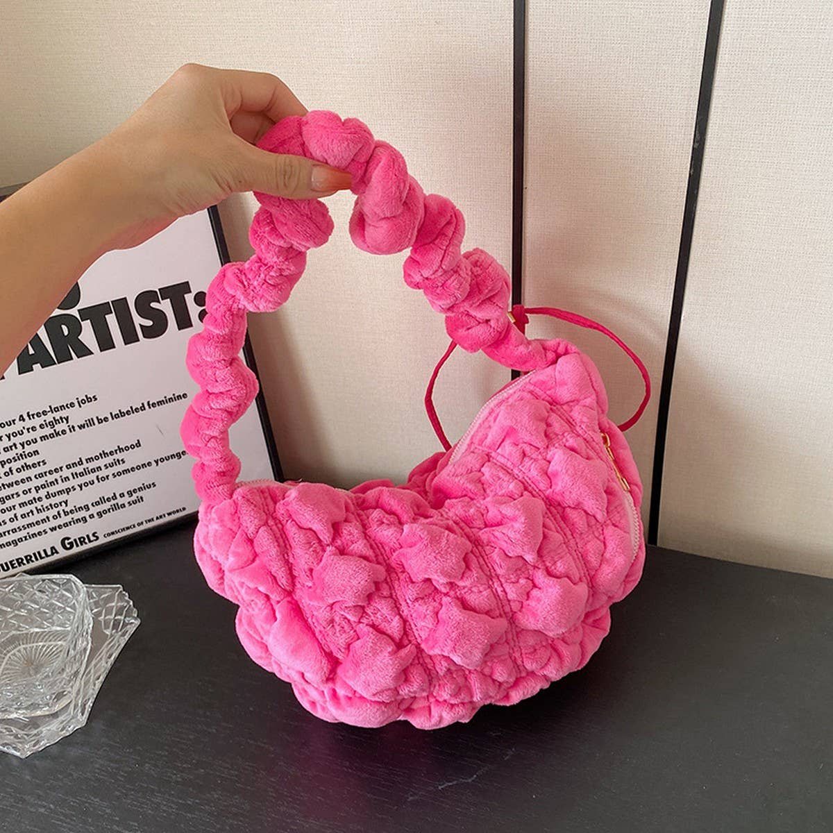 Velvet Fuzzy Puffy Cloud Shoulder Bag_CUAB00510