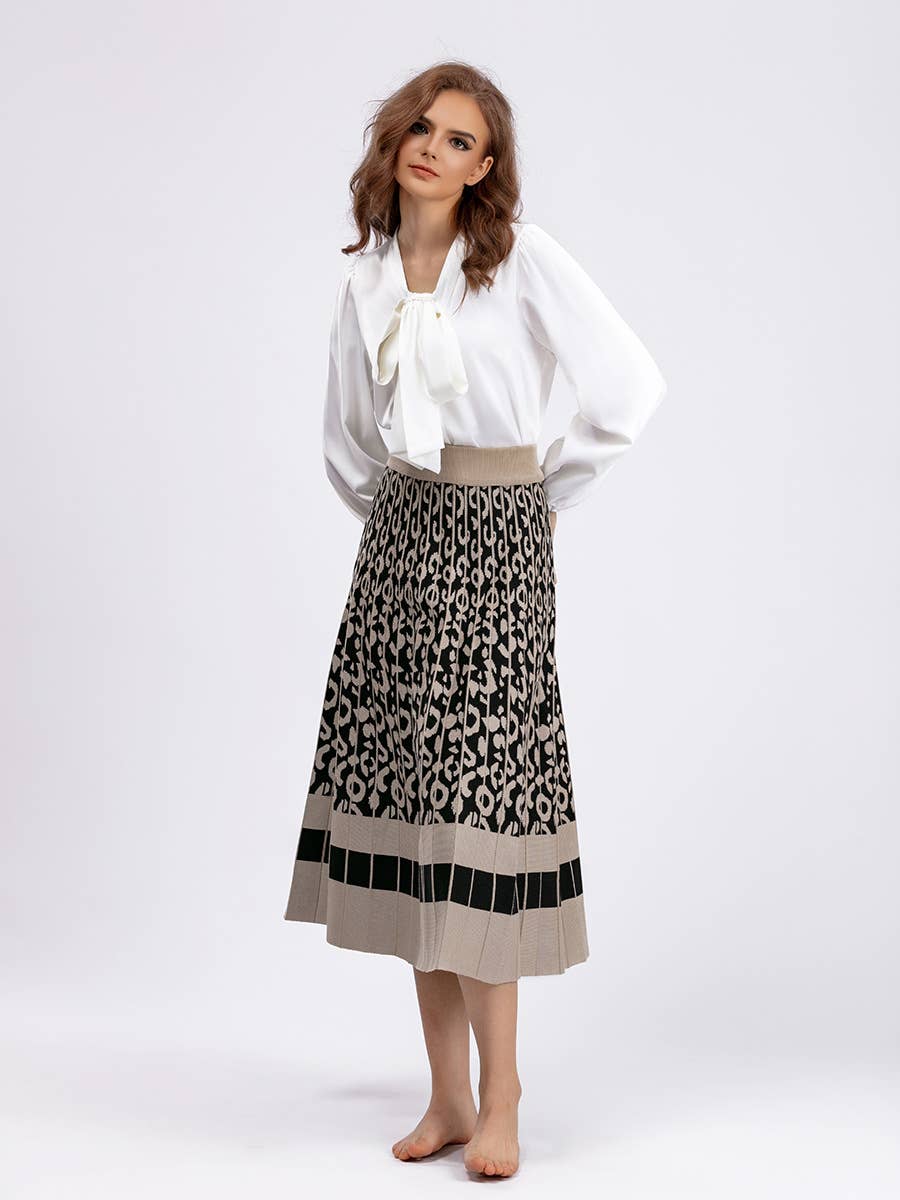 VINTAGE LEOPARD PRINT CONTRAST KNIT SKIRT