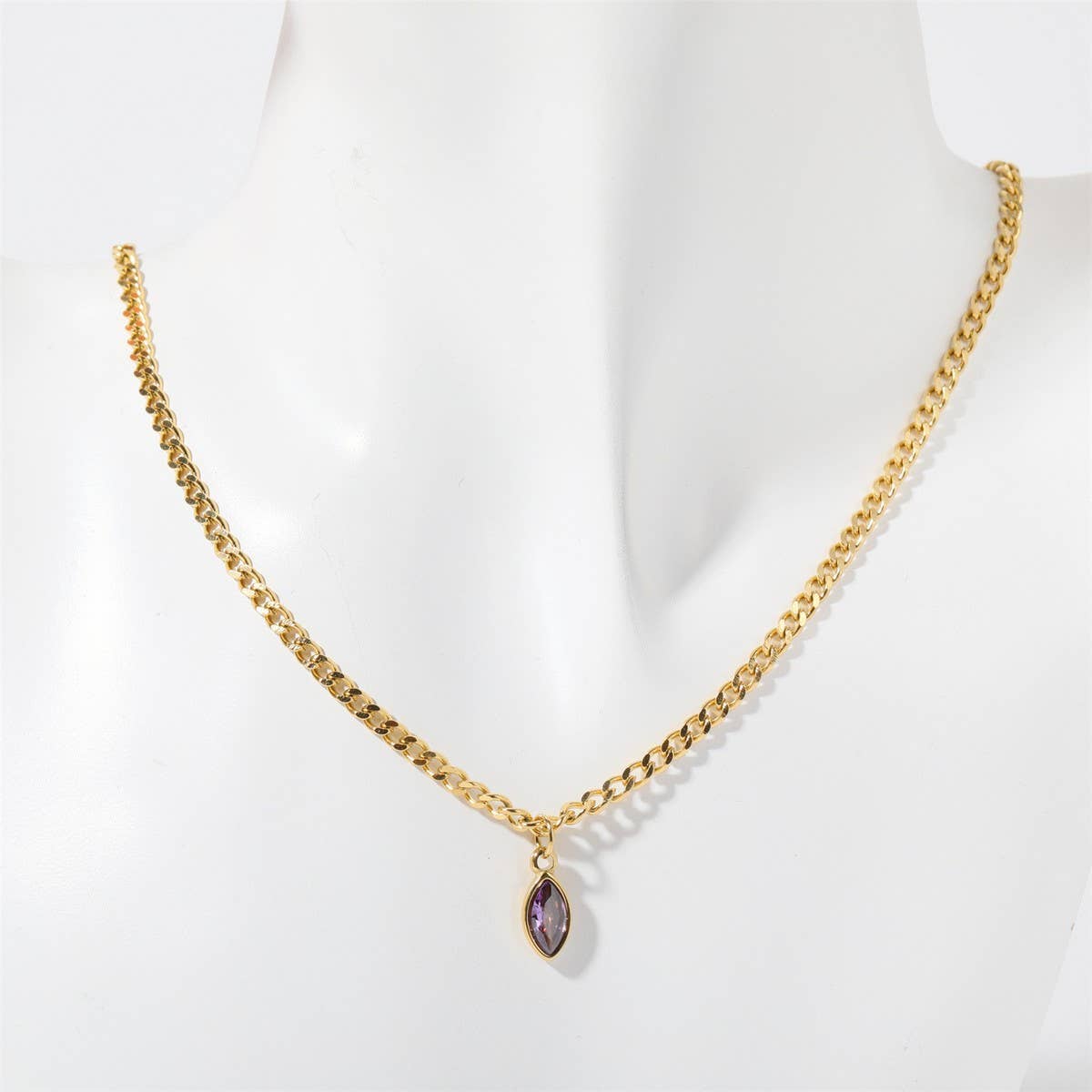 Stainless Steel Marquis Eye Zirconia Necklace_CWMM5584