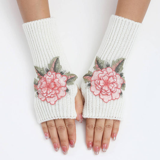 FLOWER WARM KNITTED WOOL GLOVES AND SLEEVES_CWAG0109