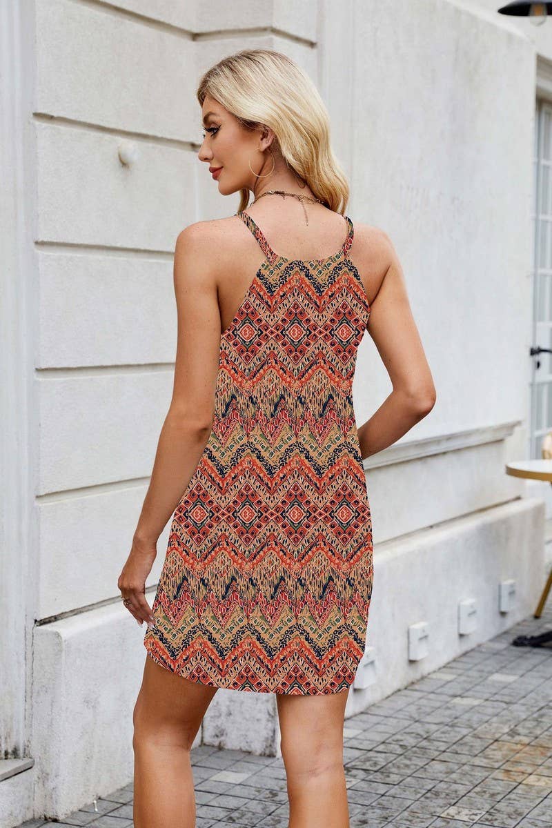 CWDSD7311_CASUAL PRINTED SLEEVELESS TANK TOP DRESS