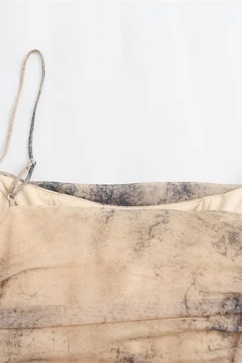 CWDMD4175_SLIM FIT TULLE PRINT SUSPENDER DRESS