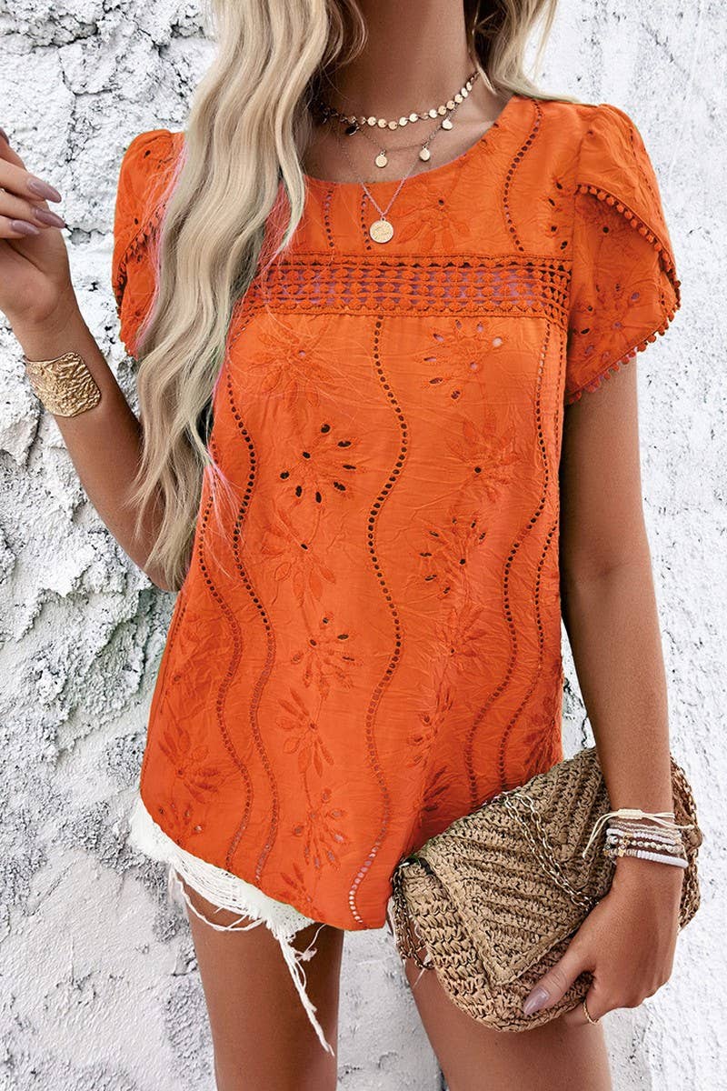 TEMPERAMENT CASUAL JACQUARD SHORT SLEEVE TOP_CWTSTS0321