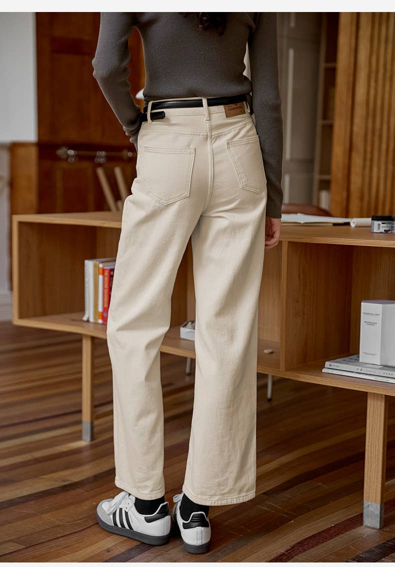 Pure cotton high-waisted straight-leg pants