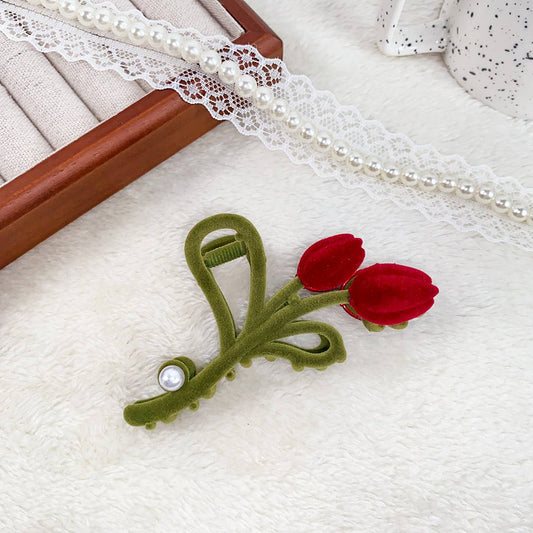 Alloy flocking tulip hairpin flower grab clip