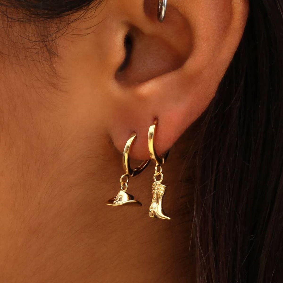 Cowboy Boots Hat Zircon Inlaid Earrings Set