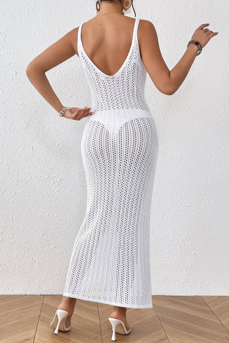 CWDMD4285_HOLLOW TEXTURE SLEEVELESS RESORT MAXI DRESS