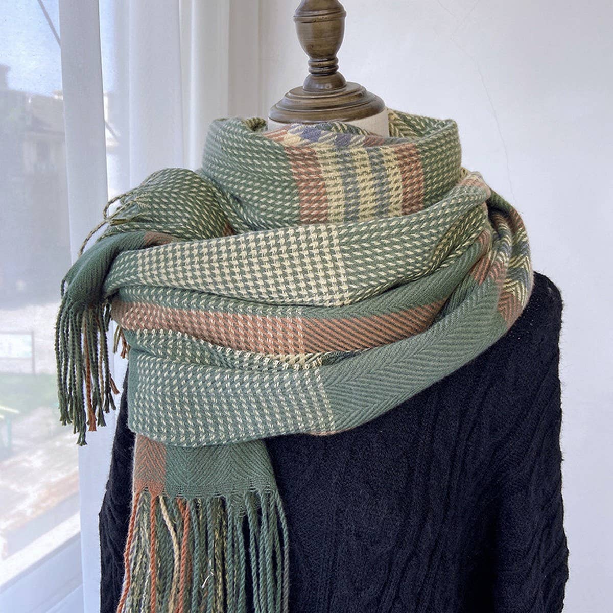 Plaid Wool-Blend Scarf ??Winter Wrap for Women_CWASC1457