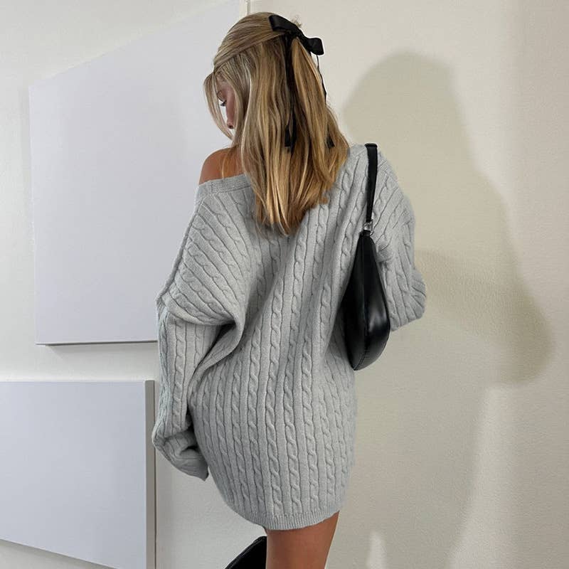 SLOUCHY BREASTED V-NECK TWIST SWEATER CARDIGAN